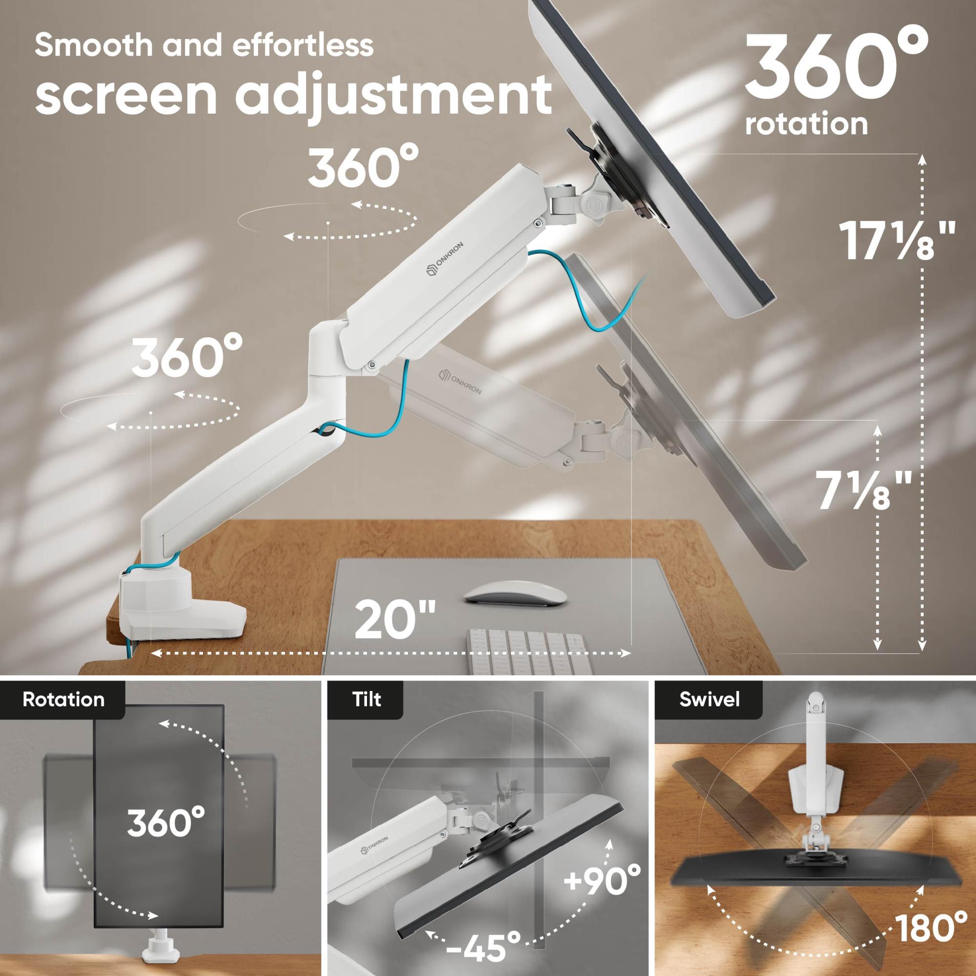 MONITOR ACC DESK MOUNT/13-32" BLK/WHT G80-BW ONKRON