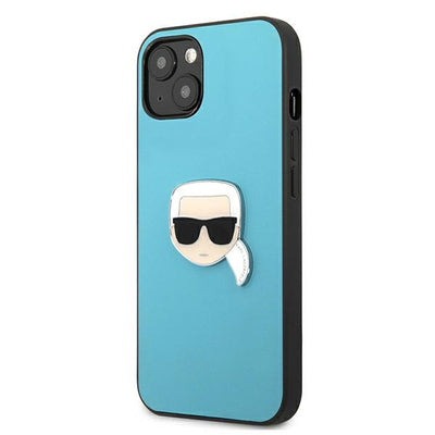 Karl Lagerfeld Leather Ikonik Karl's Head Metal Case for iPhone 13 mini - Blue