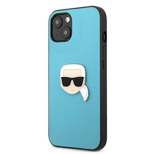 Karl Lagerfeld Leather Ikonik Karl's Head Metal Case for iPhone 13 mini - Blue