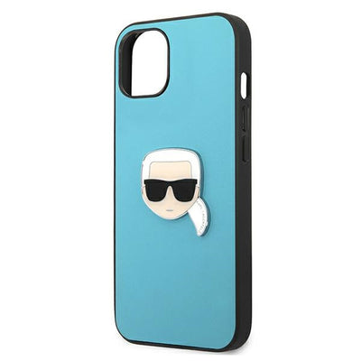 Karl Lagerfeld Leather Ikonik Karl's Head Metal Case for iPhone 13 mini - Blue