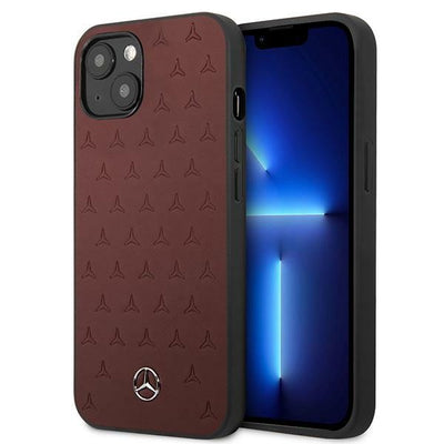 Mercedes Leather Stars Pattern Case for iPhone 13 mini - Red