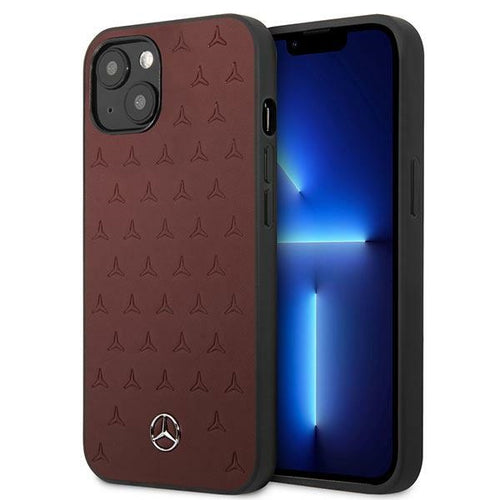 Mercedes Leather Stars Pattern Case for iPhone 13 mini - Red