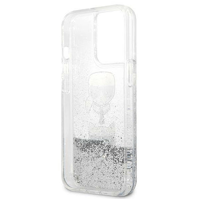 Karl Lagerfeld Liquid Glitter Karl&amp;Choupette Head case for iPhone 13 Pro / iPhone 13 - silver