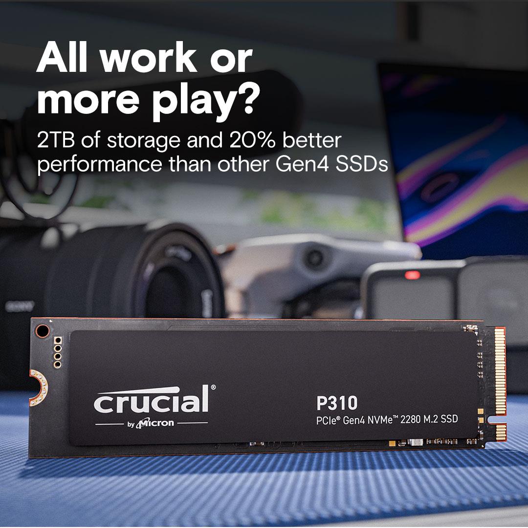 SSD CRUCIAL P310 2TB M.2 PCIe Gen4 NVMe 3D NAND Write speed 6000 MBytes/sec Read speed 7100 MBytes/sec TBW 440 TB CT2000P310SSD8