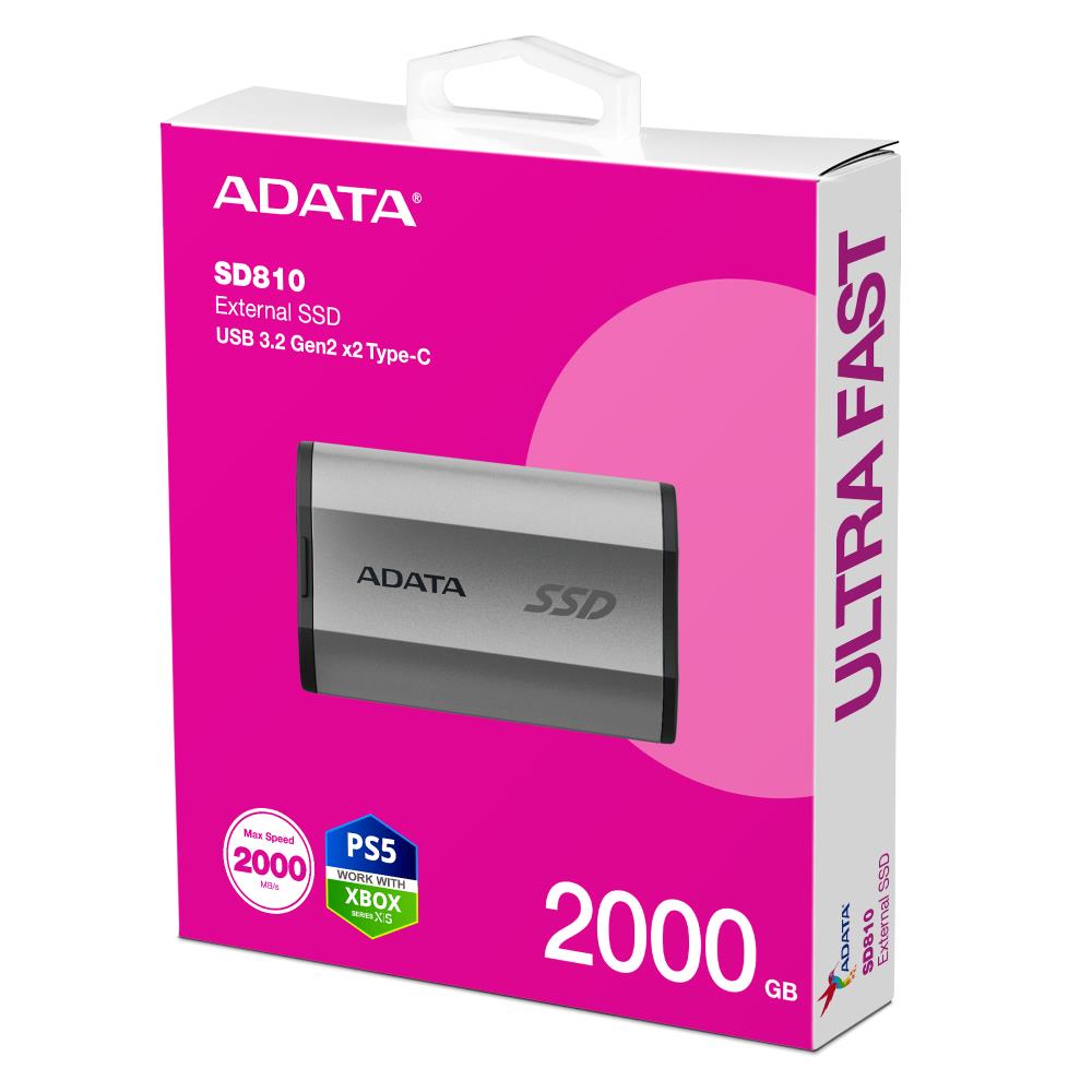 External SSD ADATA SD810 2TB USB-C Write speed 2000 MBytes/sec Read speed 2000 MBytes/sec SD810-2000G-CSG