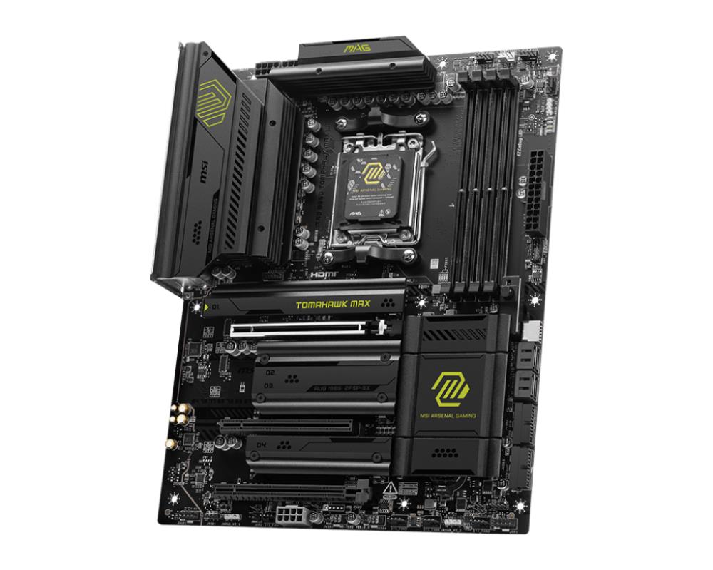 Mainboard MSI AMD B850 SAM5 ATX Memory DDR5 Memory slots 4 3xPCI-Express 16x 4xM.2 1xHDMI 1xAudio-In 1xAudio-Out 4xUSB 2.0 1xUSB 3.0 2xUSB 3.2 3xUSB-C 1xRJ45 B850TOMAHAWKMAXWIFI