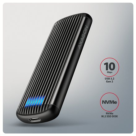 AXAGON USB-C 10Gbps M.2 NVMe SSD Enclosure, Screwless, RIBBED Aluminum | EEM2-SC