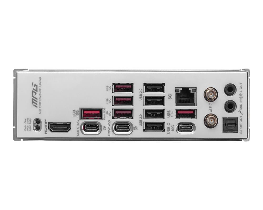 Mainboard MSI AMD X870E SAM5 ATX Memory DDR5 Memory slots 4 3xPCI-Express 16x 4xM.2 1xHDMI 1xAudio-In 1xAudio-Out 4xUSB 2.0 5xUSB 3.2 3xUSB-C 1xOptical S/PDIF 1xRJ45 MPGX870EEDGETIWIFI