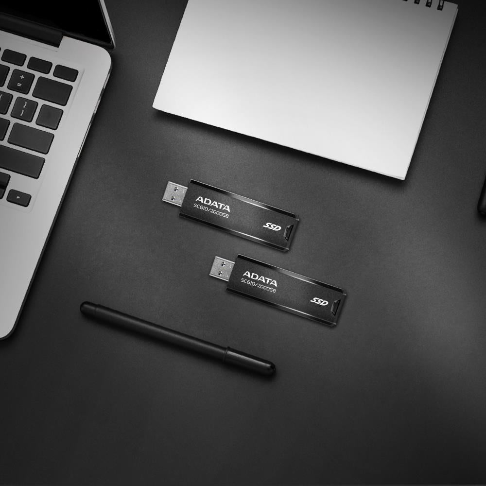 External SSD ADATA SC610 2TB USB 3.2 Write speed 500 MBytes/sec Read speed 550 MBytes/sec SC610-2000G-CBK/RD