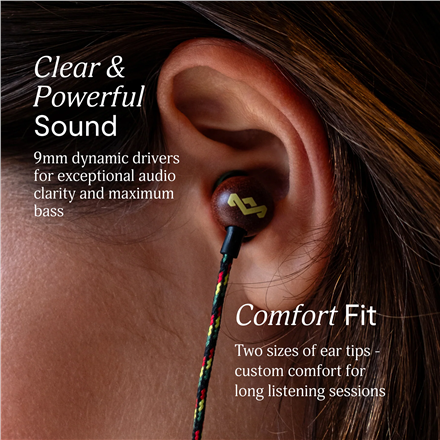 Marley Wired Earbuds | Smile Jamaica | Built-in microphone | USB Type-C | Rasta