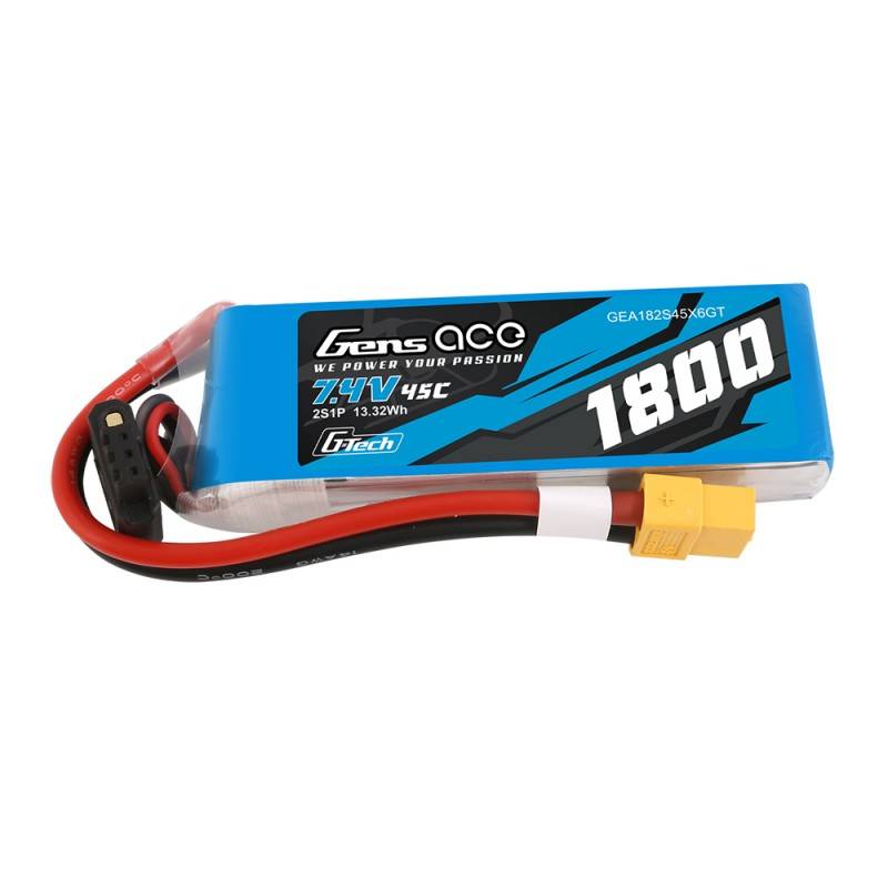 GensAce G-Tech LiPo 1800mAh 7.4V 45C 2S1P XT60 Battery - Image 1