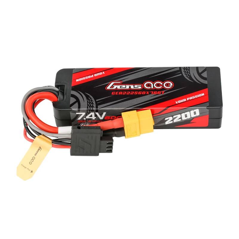 Lipo Gens ace G-Tech 2200mAh 7.4V 2S1P 60C GRP-76 Hardcase Battery with XT60 Plug - Image 1