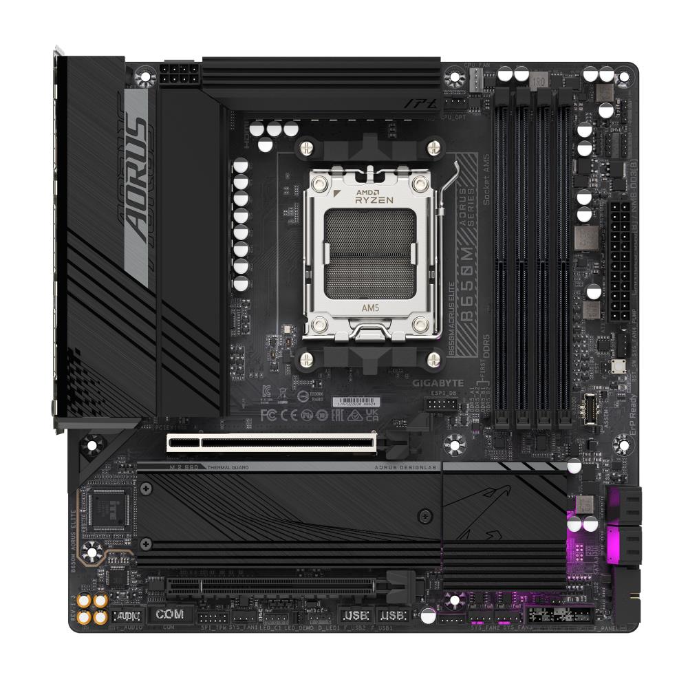 Mainboard GIGABYTE AMD B650 SAM5 Micro-ATX Memory DDR5 Memory slots 4 1xPCI-Express 4.0 4x 1xPCI-Express 4.0 16x 2xM.2 1xHDMI 1xDisplayPort 4xUSB 2.0 7xUSB 3.2 1xUSB-C 1xOptical S/PDIF 1xRJ45 3xAudio port B650MAORUSELITE1.3