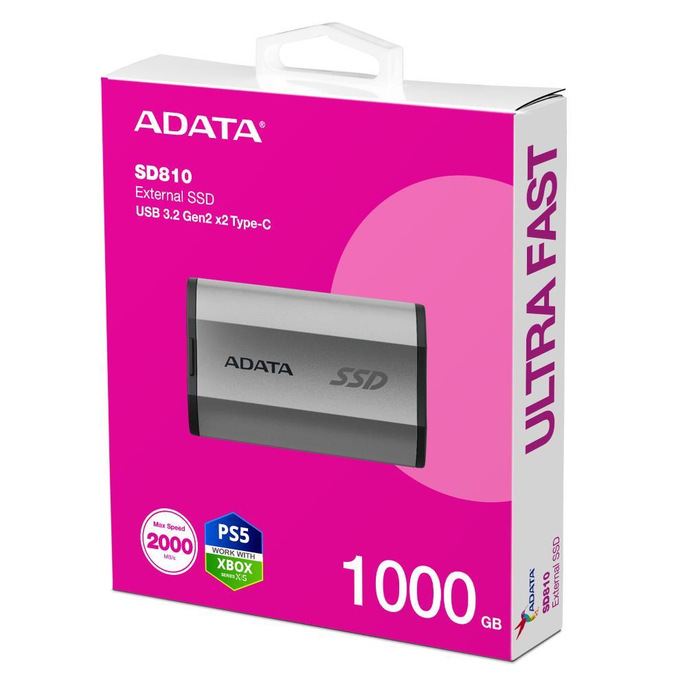 External SSD ADATA SD810 2TB USB-C Write speed 2000 MBytes/sec Read speed 2000 MBytes/sec SD810-2000G-CSG