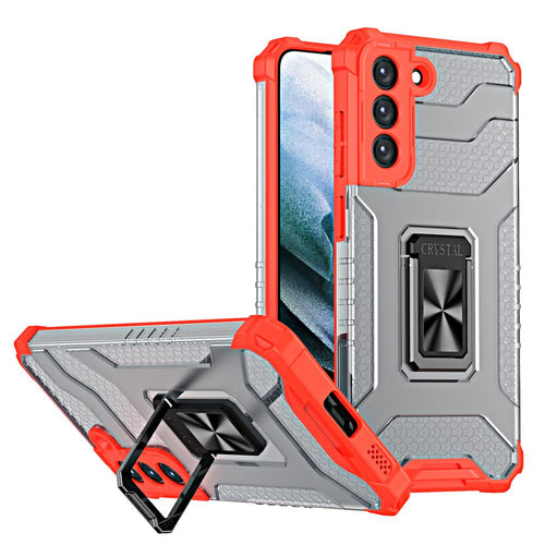 Crystal Ring Case tough hybrid cover + magnetic holder for Samsung Galaxy S22 + (S22 Plus) red — Hurtel