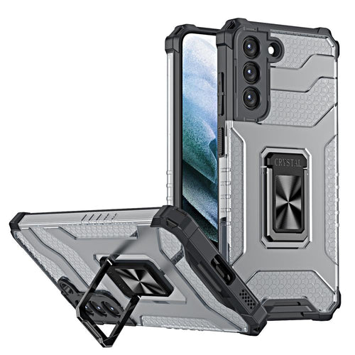 Crystal Ring Case tough hybrid cover + magnetic holder for Samsung Galaxy S22 + (S22 Plus) black — Hurtel