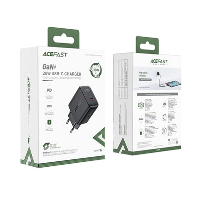 Acefast GaN USB Type-C 30W charger, PD, QC 3.0, AFC, FCP black (A21 black)