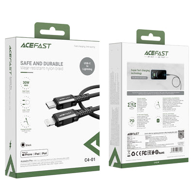 Acefast C4-01 Lightning - USB-C PD cable 30W 3A 480Mb/s 1.8m - black