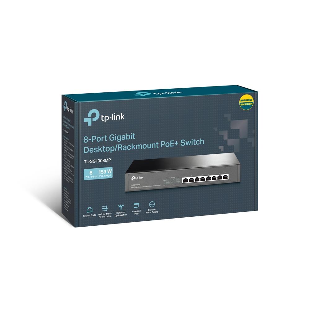Switch TP-LINK Desktop/pedestal Rack PoE+ ports 8 TL-SG1008MP