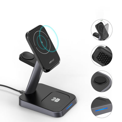 Acefast Qi Wireless Charger 15W for iPhone (with MagSafe), Apple Watch and Apple AirPods Stand Holder Magnetic Holder Black (