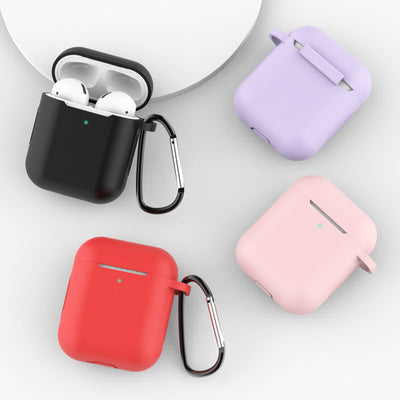 Case for AirPods 2 / AirPods 1 silicone soft case for headphones + keychain carabiner pendant pink (case D) — Hurtel