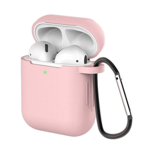 Case for AirPods 2 / AirPods 1 silicone soft case for headphones + keychain carabiner pendant pink (case D) — Hurtel