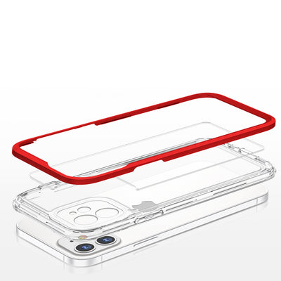 Clear 3in1 case for iPhone 12 frame gel cover red — Hurtel