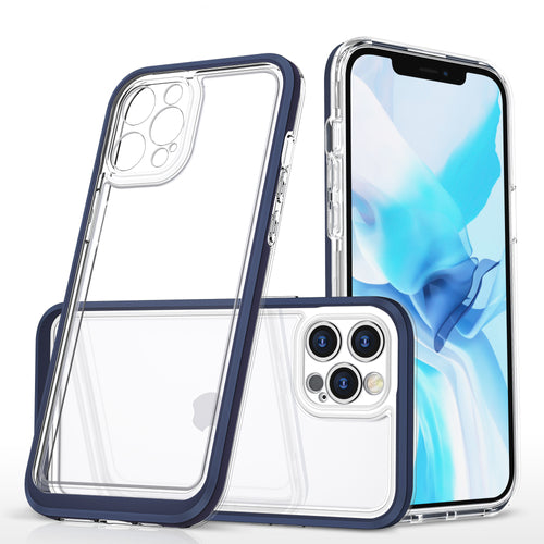 Clear 3in1 case for iPhone 12 Pro blue frame gel cover — Hurtel