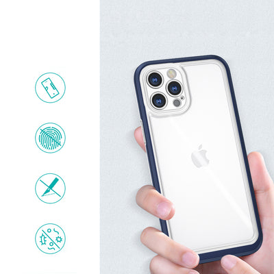 Clear 3in1 case for iPhone 12 Pro blue frame gel cover — Hurtel