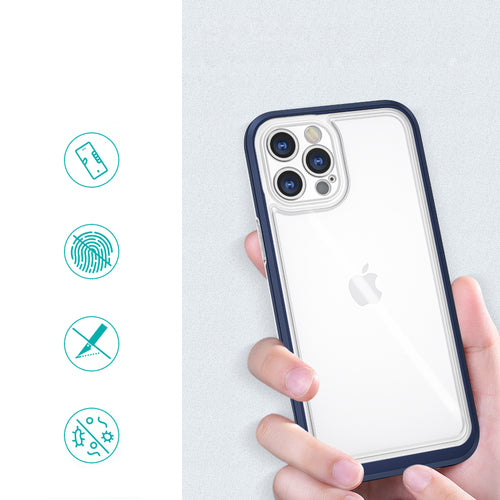 Clear 3in1 case for iPhone 12 Pro Max blue frame gel cover — Hurtel