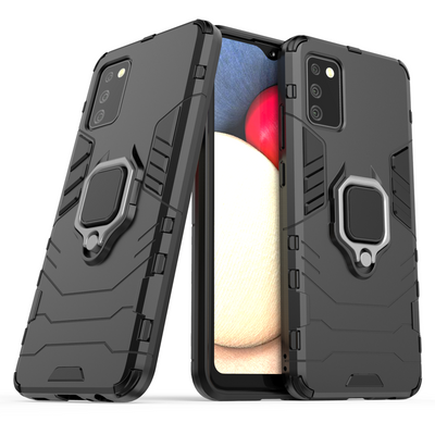 Ring Armor tough hybrid case cover + magnetic holder for Samsung Galaxy A03s (166.5) black — Hurtel