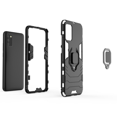 Ring Armor tough hybrid case cover + magnetic holder for Samsung Galaxy A03s (166.5) black — Hurtel