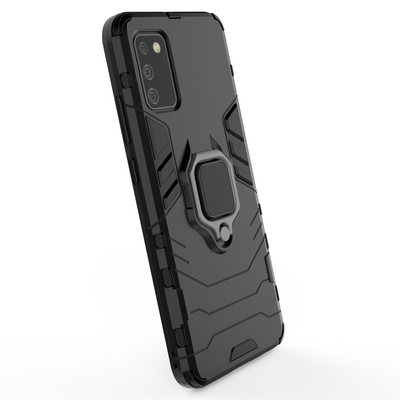 Ring Armor tough hybrid case cover + magnetic holder for Samsung Galaxy A03s (166.5) black — Hurtel