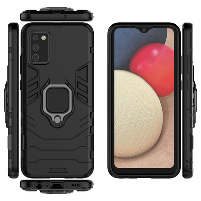 Ring Armor tough hybrid case cover + magnetic holder for Samsung Galaxy A03s (166.5) black — Hurtel