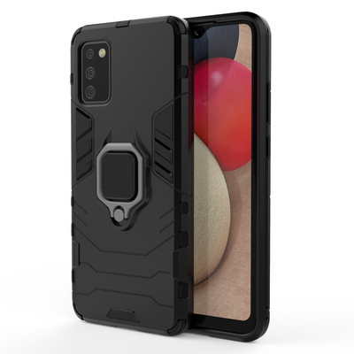 Ring Armor tough hybrid case cover + magnetic holder for Samsung Galaxy A03s (166.5) black — Hurtel