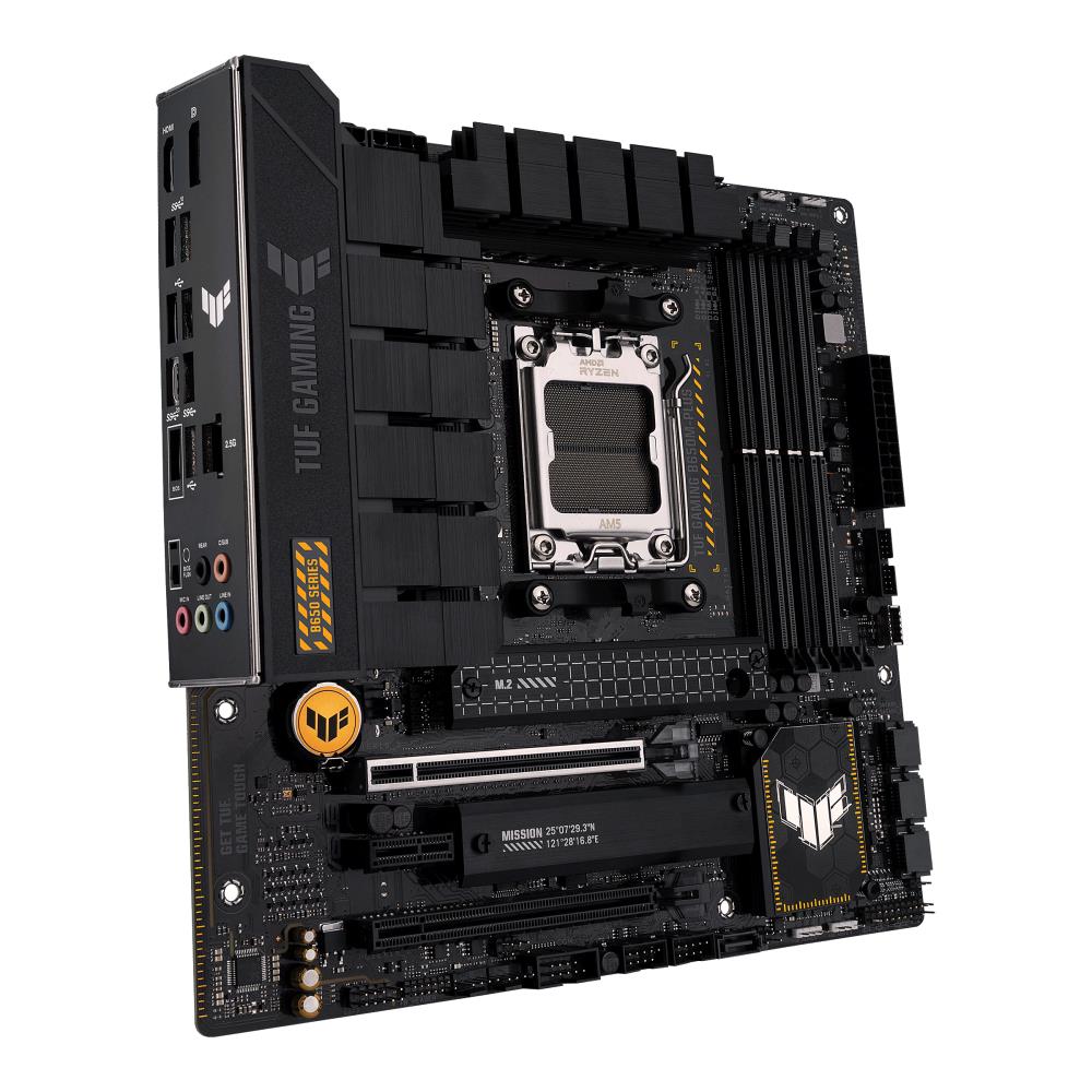 Mainboard ASUS AMD B650 SAM5 MicroATX Memory DDR5 Memory slots 4 1xPCI-Express 4.0 1x 2xPCI-Express 4.0 16x 2xM.2 1xHDMI 1xDisplayPort 4xUSB 2.0 3xUSB 3.2 1xUSB-C 1xRJ45 5xAudio port TUFGAMINGB650M-PLUS