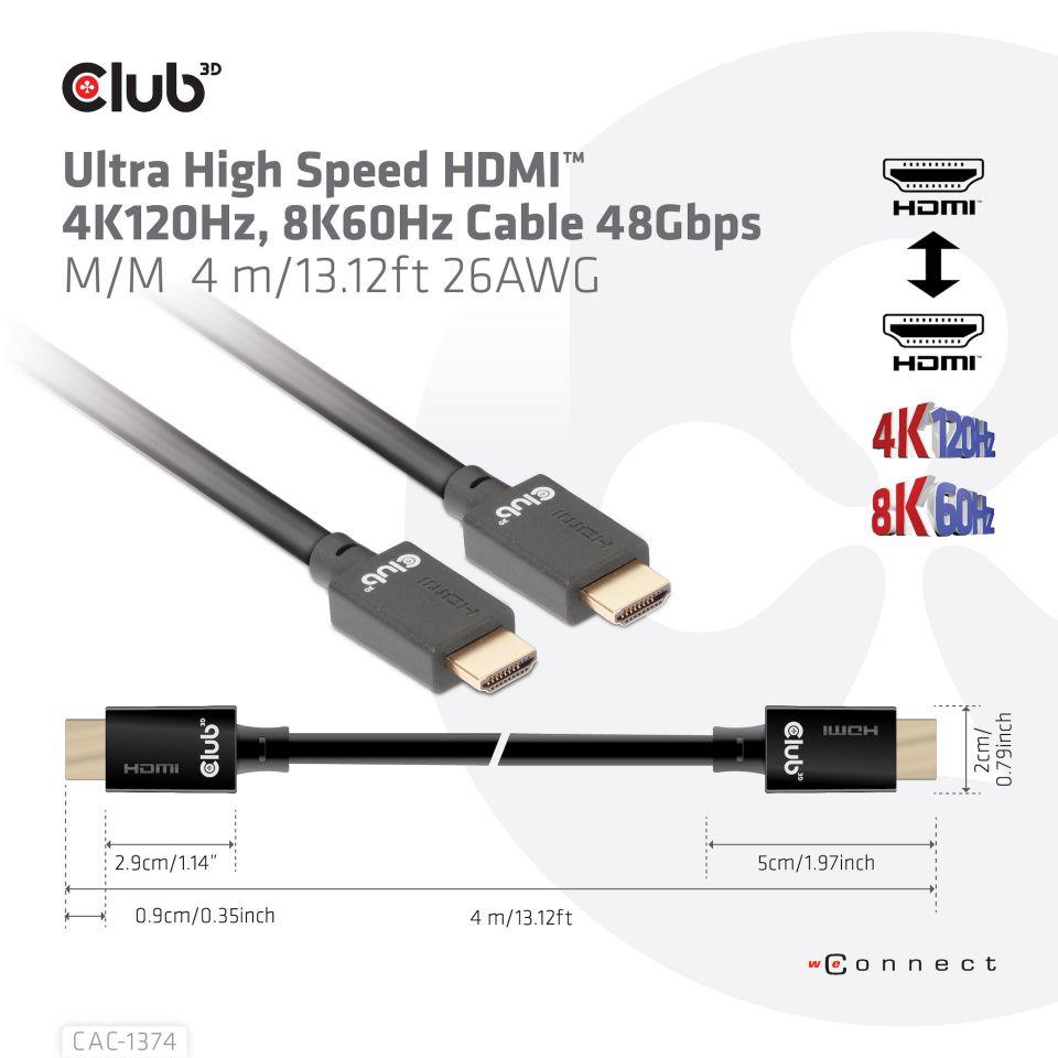 CABLE HDMI TO HDMI 4M/M/M CAC-1374 CLUB3D