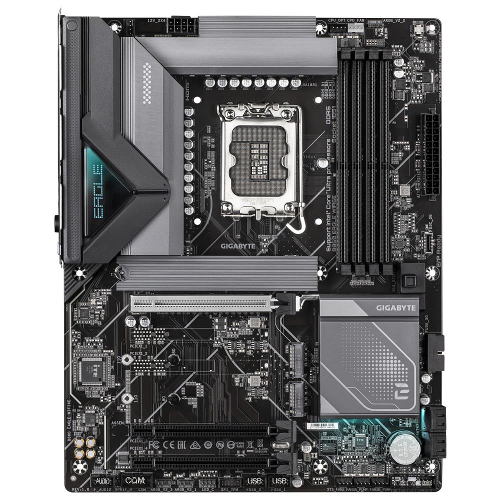 Mainboard GIGABYTE Intel B860 Express LGA1851 ATX Memory DDR5 Memory slots 4 3xPCI-Express 16x 3xM.2 1xHDMI 1xDisplayPort 1xAudio-In 1xAudio-Out 1xMicrophone 4xUSB 2.0 1xUSB 3.2 1xUSB-C 1xPS/2 1xRJ45 B860EAGLEWIFI6E1.0