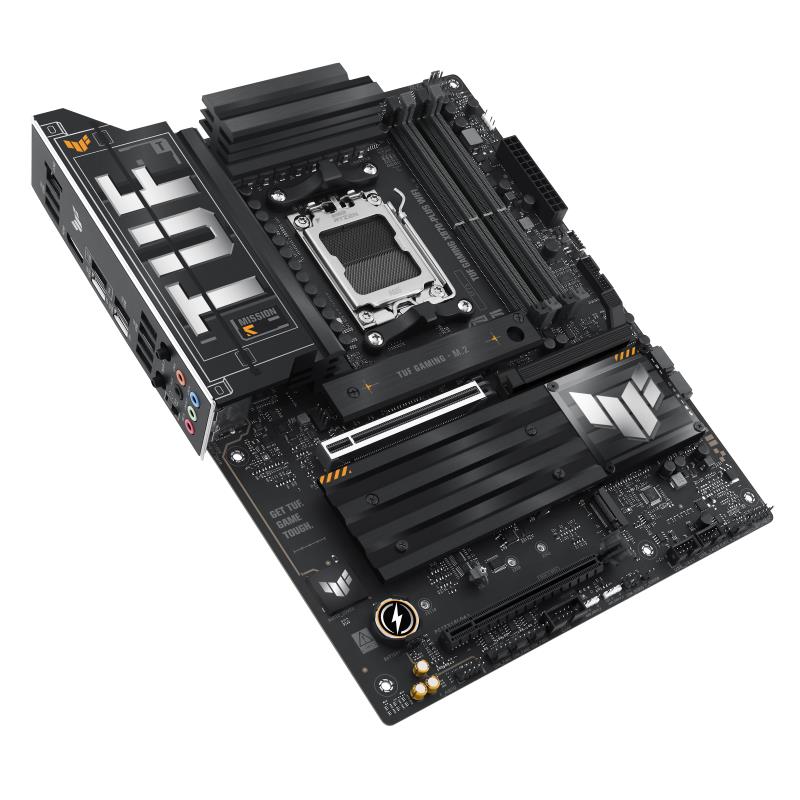 Mainboard ASUS AMD X870 SAM5 ATX Memory DDR5 Memory slots 4 2xPCI-Express 4.0 16x 1xPCI-Express 5.0 16x 4xM.2 1xHDMI 1xUSB 2.0 7xUSB 3.2 2xUSB-C 1xRJ45 5xAudio port TUFGAMINGX870-PLUSWIFI