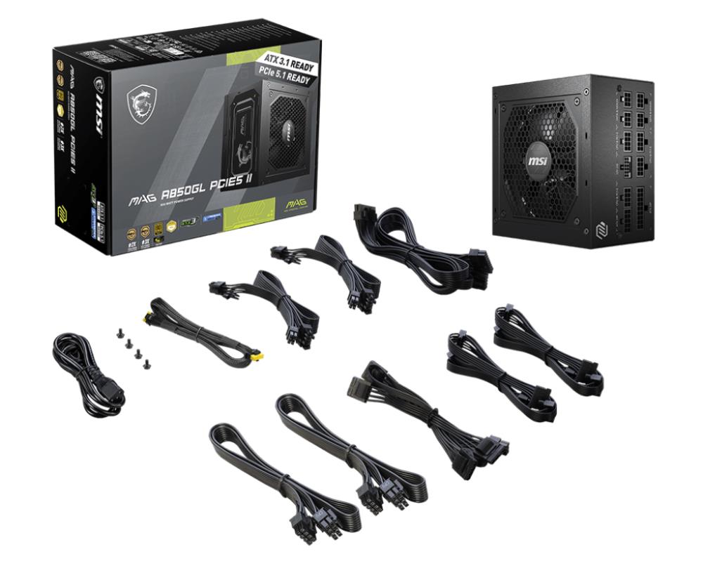 Power Supply MSI MAG A850GL PCIE5 II 850 Watts Efficiency 80 PLUS GOLD PFC Active MAGA850GLPCIE5II