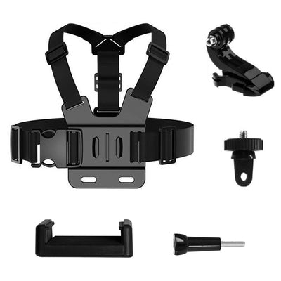 GoPro Chest Strap set of accessories 5in1 for GoPro, DJI, Insta360, SJCam, Eken sports cameras (GoPro 5 in 1 chest strap) — H