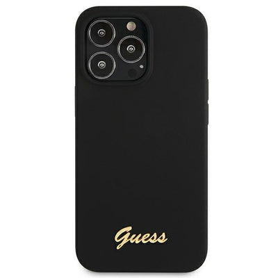 Guess GUHMP13LLSLMGBK iPhone 13 Pro / 13 6.1" black/black hardcase Silicone Script Gold Logo MagSafe