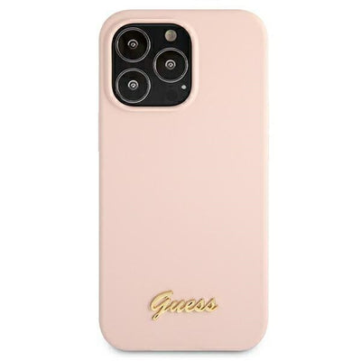Guess GUHMP13XLSLMGLP iPhone 13 Pro Max 6.7" light pink/light pink hardcase Silicone Script Gold Logo Magsafe