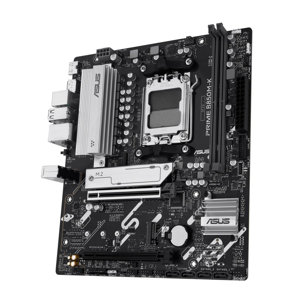 Mainboard ASUS AMD B850 SAM5 Micro-ATX Memory DDR5 Memory slots 2 1xPCI-Express 4.0 16x 1xPCI-Express 5.0 16x 2xM.2 1xHDMI 1xDisplayPort 4xUSB 2.0 4xUSB 3.2 1xPS/2 3xAudio port PRIMEB850M-K