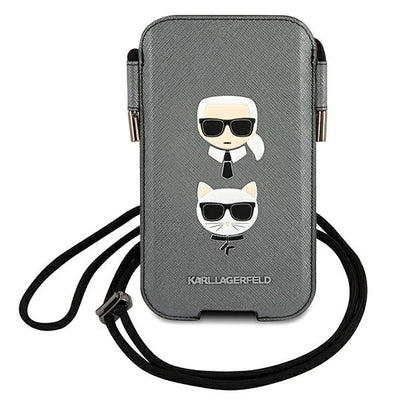 Karl Lagerfeld Saffiano Ikonik Karl&amp;Choupette Head 6.7'' Handbag - Gray