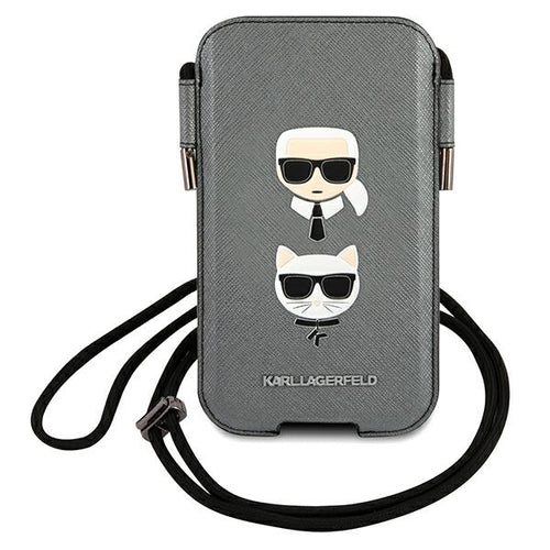 Karl Lagerfeld Saffiano Ikonik Karl&amp;Choupette Head 6.1'' Handbag - Gray