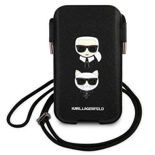 Karl Lagerfeld Saffiano Ikonik Karl&amp;Choupette Head 6.1'' Handbag - Black