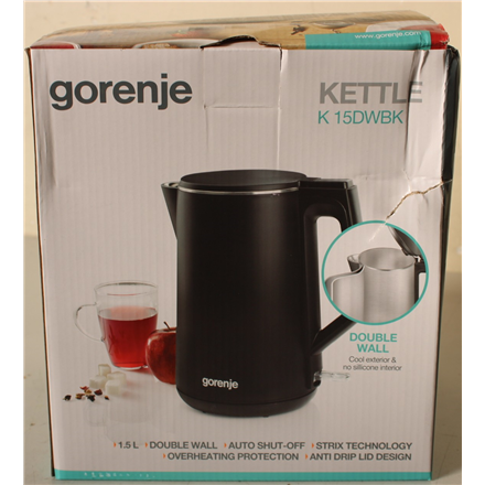 SALE OUT. Gorenje K15DWBK Kettle, Electric, Capacity 1.5 L, Power 2200 W, Stainless Steel, Black | SALE OUT. Gorenje | K