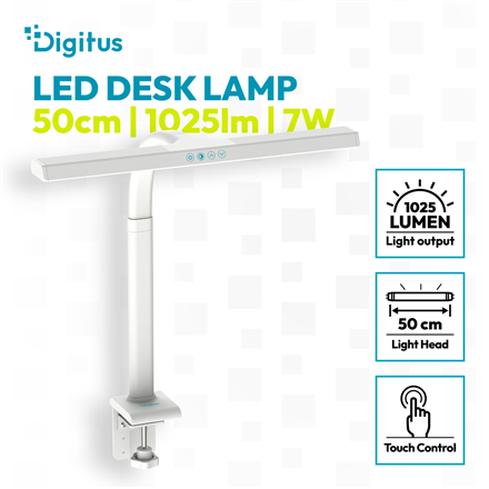 Digitus LED Desk Lamp, 50 cm, White | DA-90491 | 1025 lm | 7 W | 3000-6500 K | Warm to cold white light | LED lamp | 10 