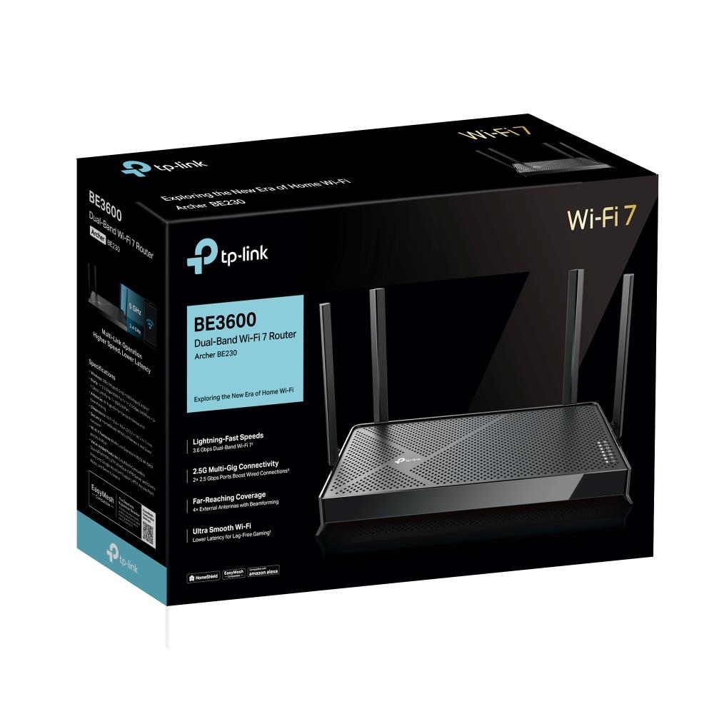 Wireless Router TP-LINK Wireless Router 3600 Mbps Wi-Fi 7 USB 3.0 3x10/100/1000M 1x2.5GbE LAN \ WAN ports 1 Number of antennas 4 ARCHERBE230